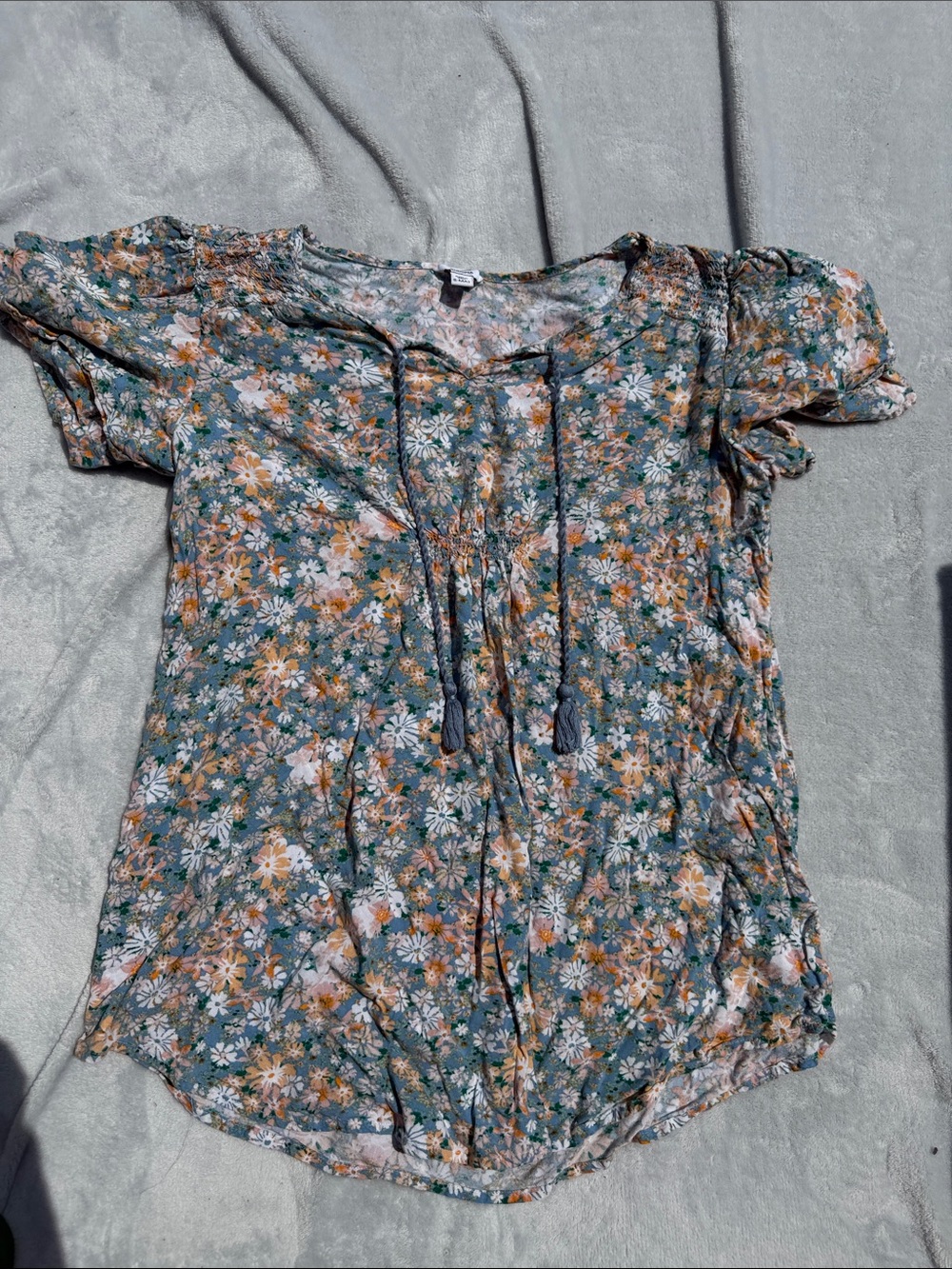 Sonoma Green Floral Tie-Front Short Sleeve Blouse